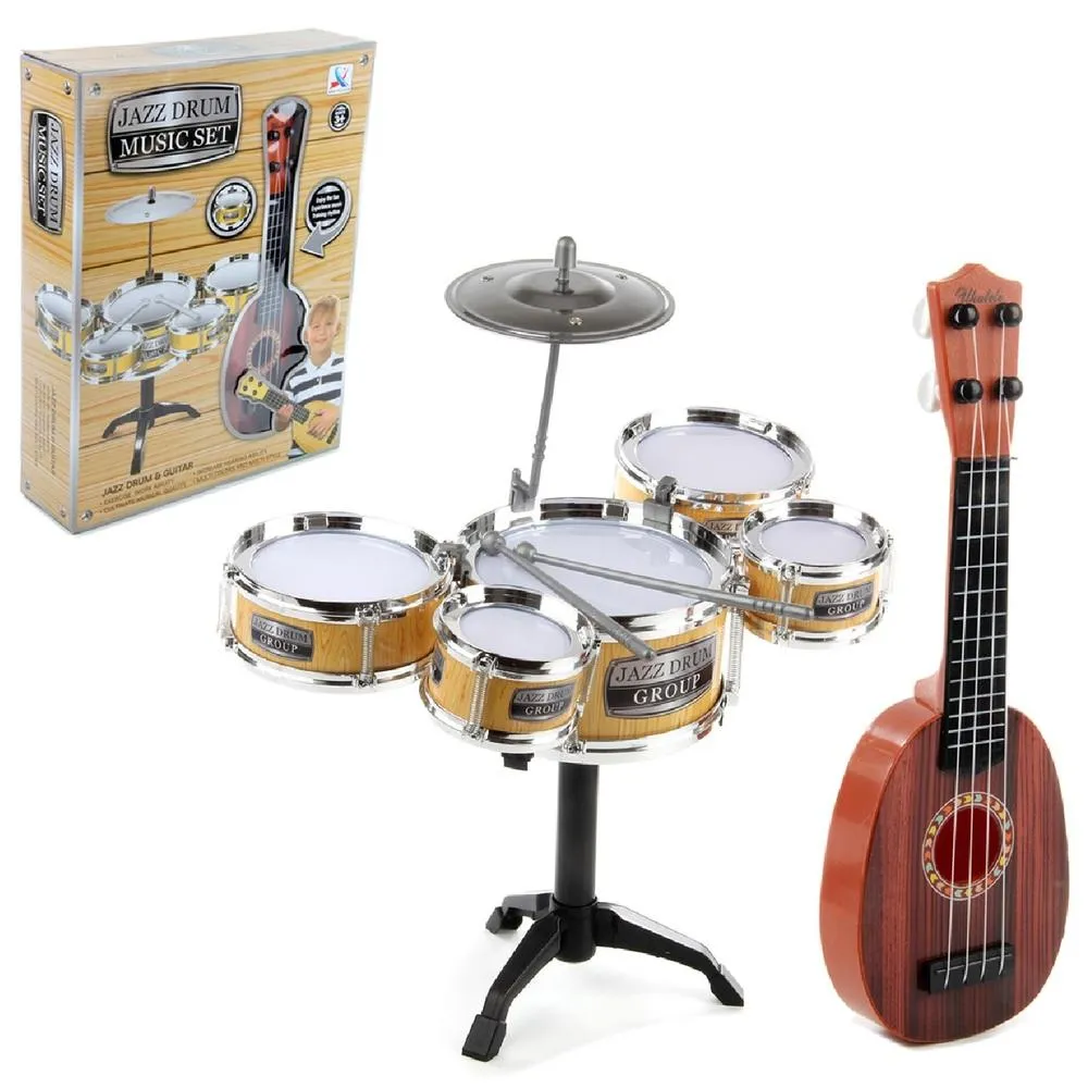 KIT BATERIA INFANTIL ROCK STAR VIOLAO ACUSTICO ESTILO PROFISSIONAL UKULELE BANDA