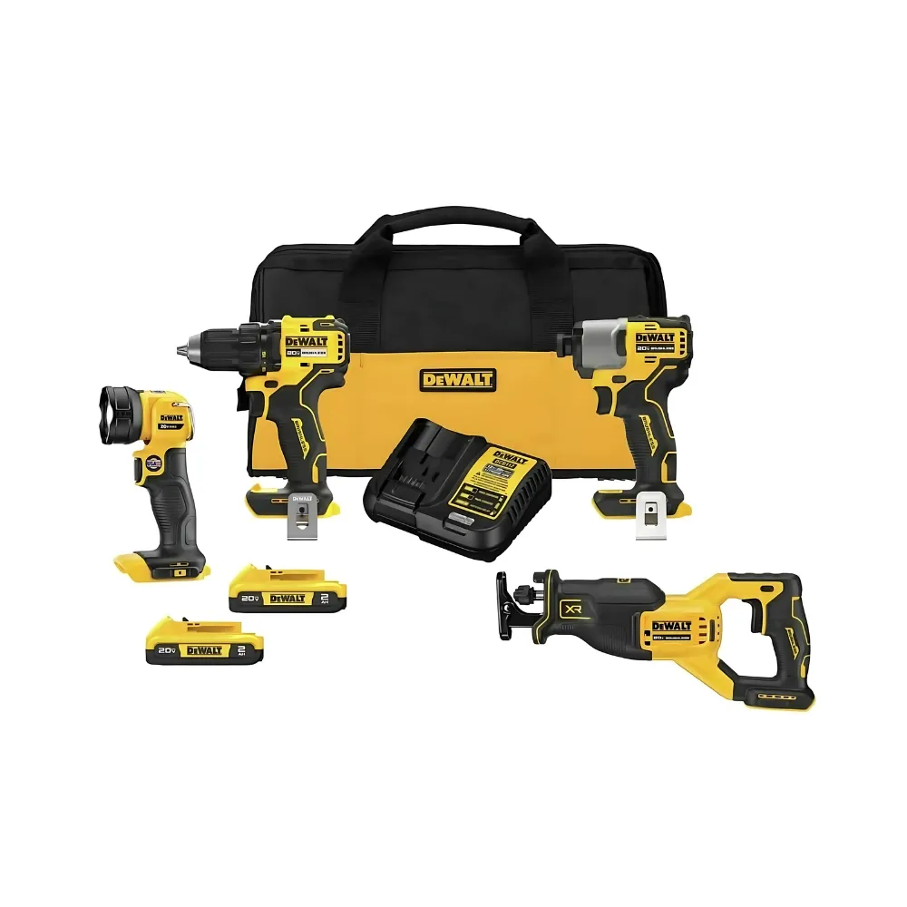 Kit combiné DeWALT sans fil 4 outils sans fil 20 V MAX avec perceuse, visseuse à percussion, scie à recettes et lampe de travail - BLACKFRIDAY -