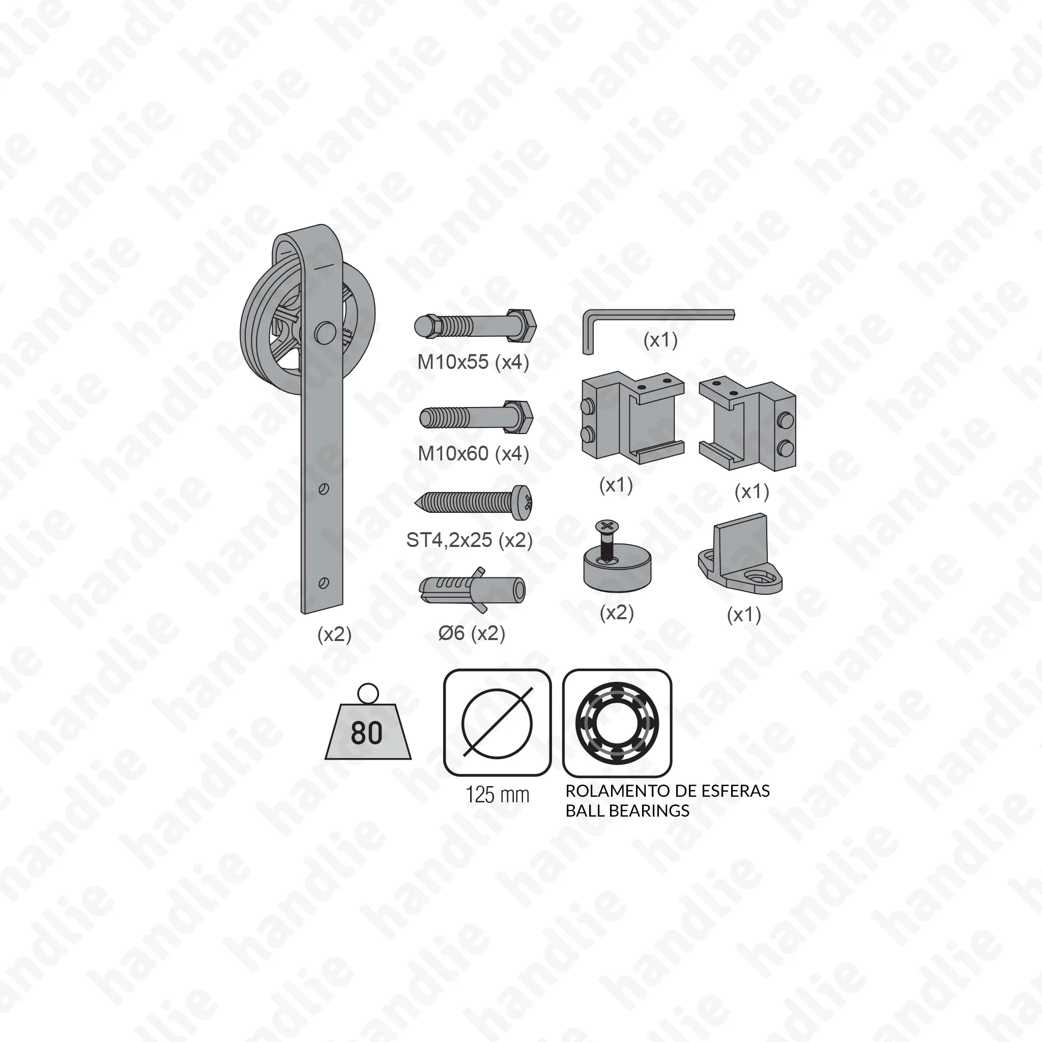 KIT.989.12 - SF - RUSTICO 80G - Jogo de acessórios para porta extra  - até 80kg por porta | SAHECO