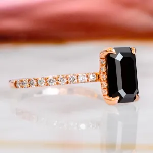 Kitana- 2.2 Carats  Natural Black Diamond Emerald Cut Engagement Ring