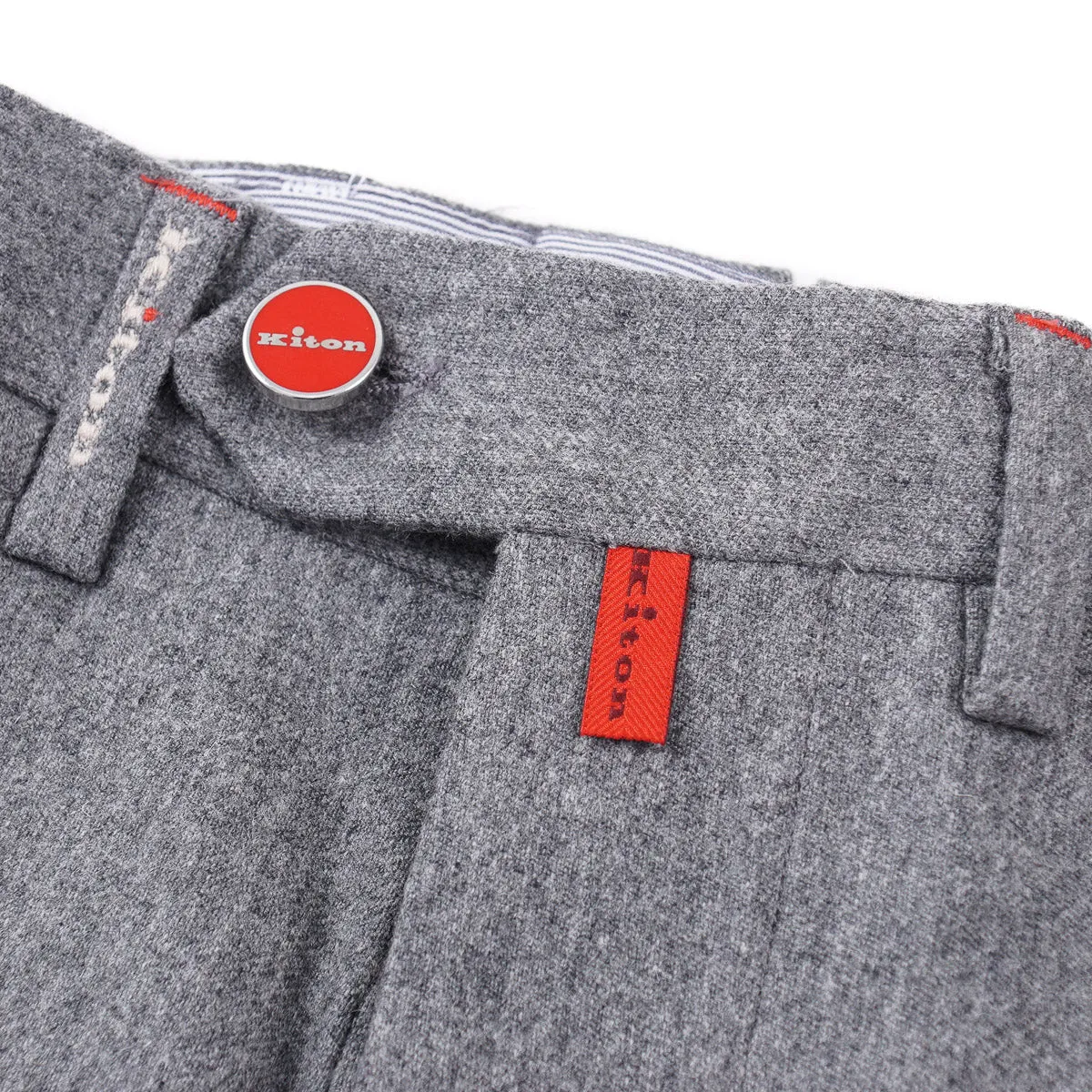 Kiton Button-Fly Flannel Wool Pants