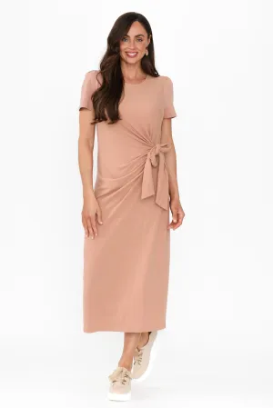 Kitt Beige Cotton Stretch Tie Dress