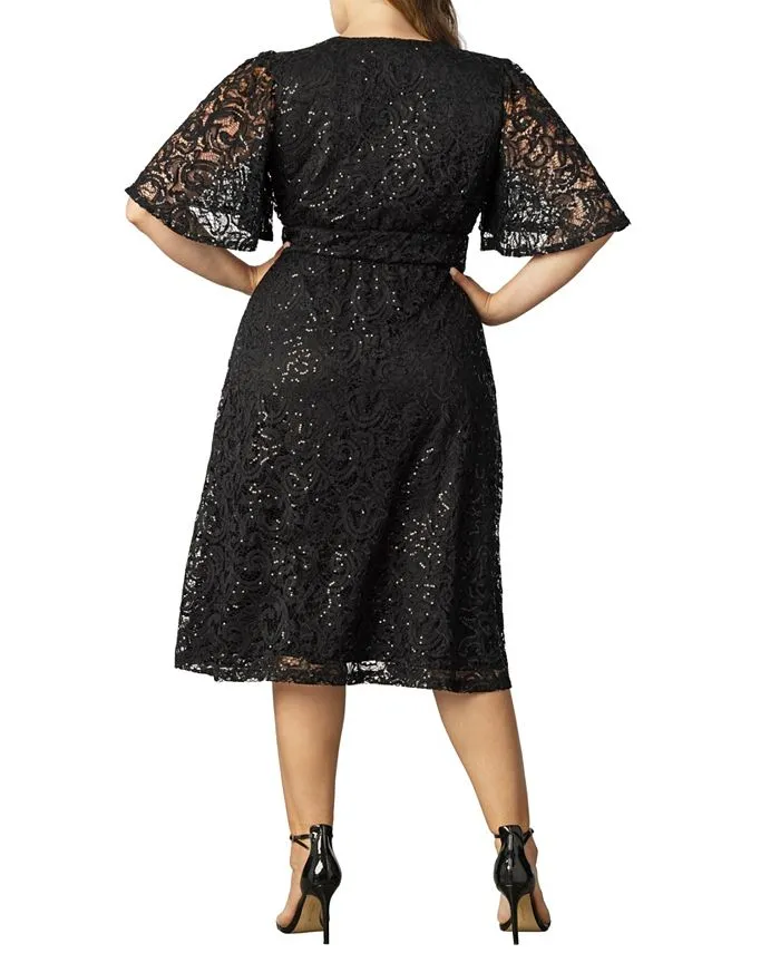 Kiyonna Women's Plus Size Star Sequin Cocktail Dress, Black