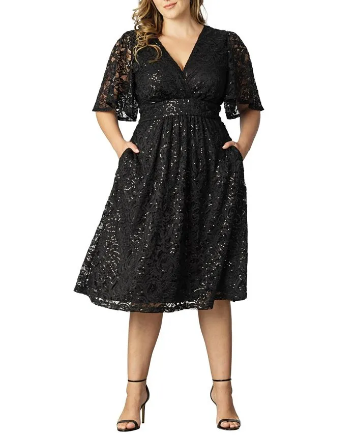 Kiyonna Women's Plus Size Star Sequin Cocktail Dress, Black