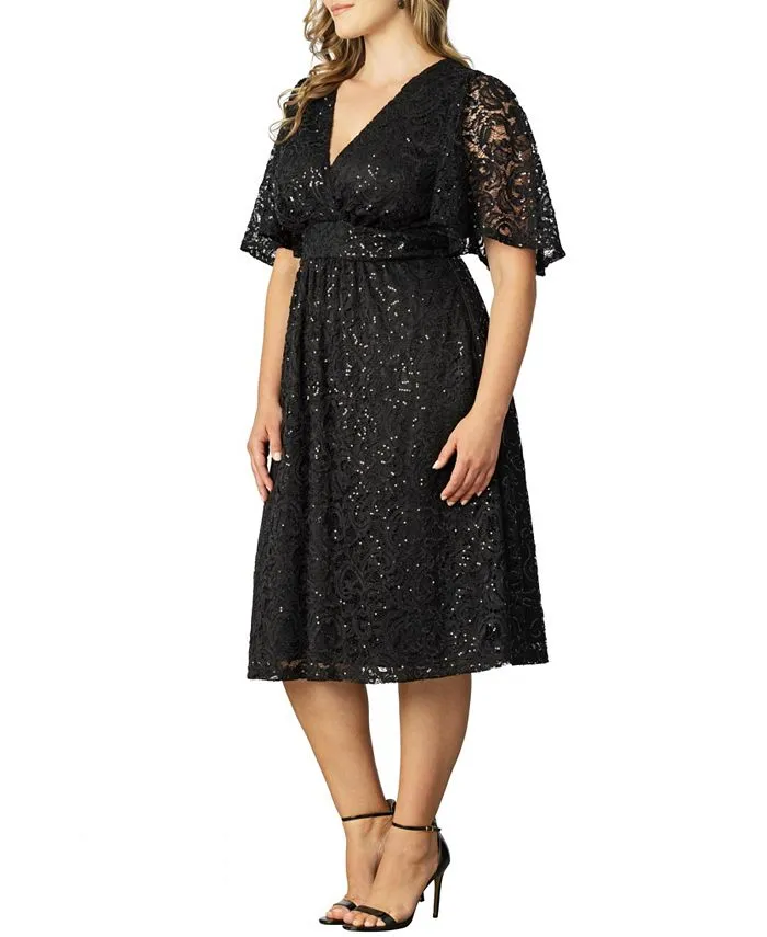 Kiyonna Women's Plus Size Star Sequin Cocktail Dress, Black