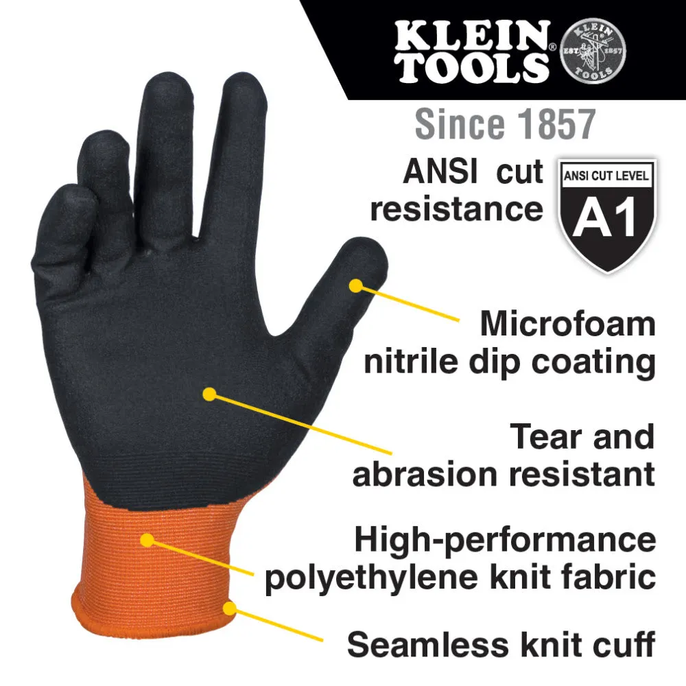 Klein 60582 Knit Dipped Gloves, Cut Level A1, Touchscreen, X-Large, 2-Pair