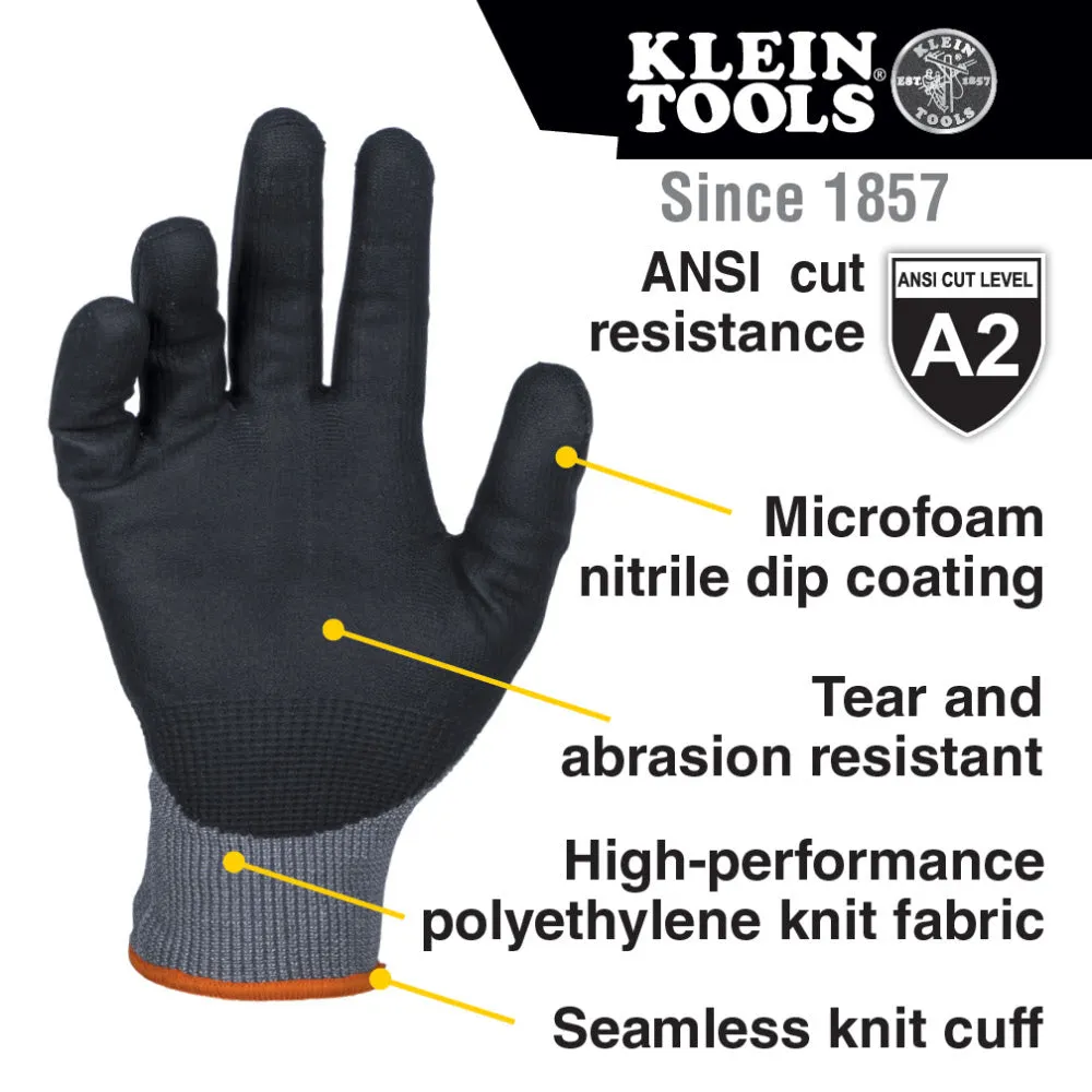 Klein 60586 Knit Dipped Gloves, Cut Level A2, Touchscreen, X-Large, 2-Pair