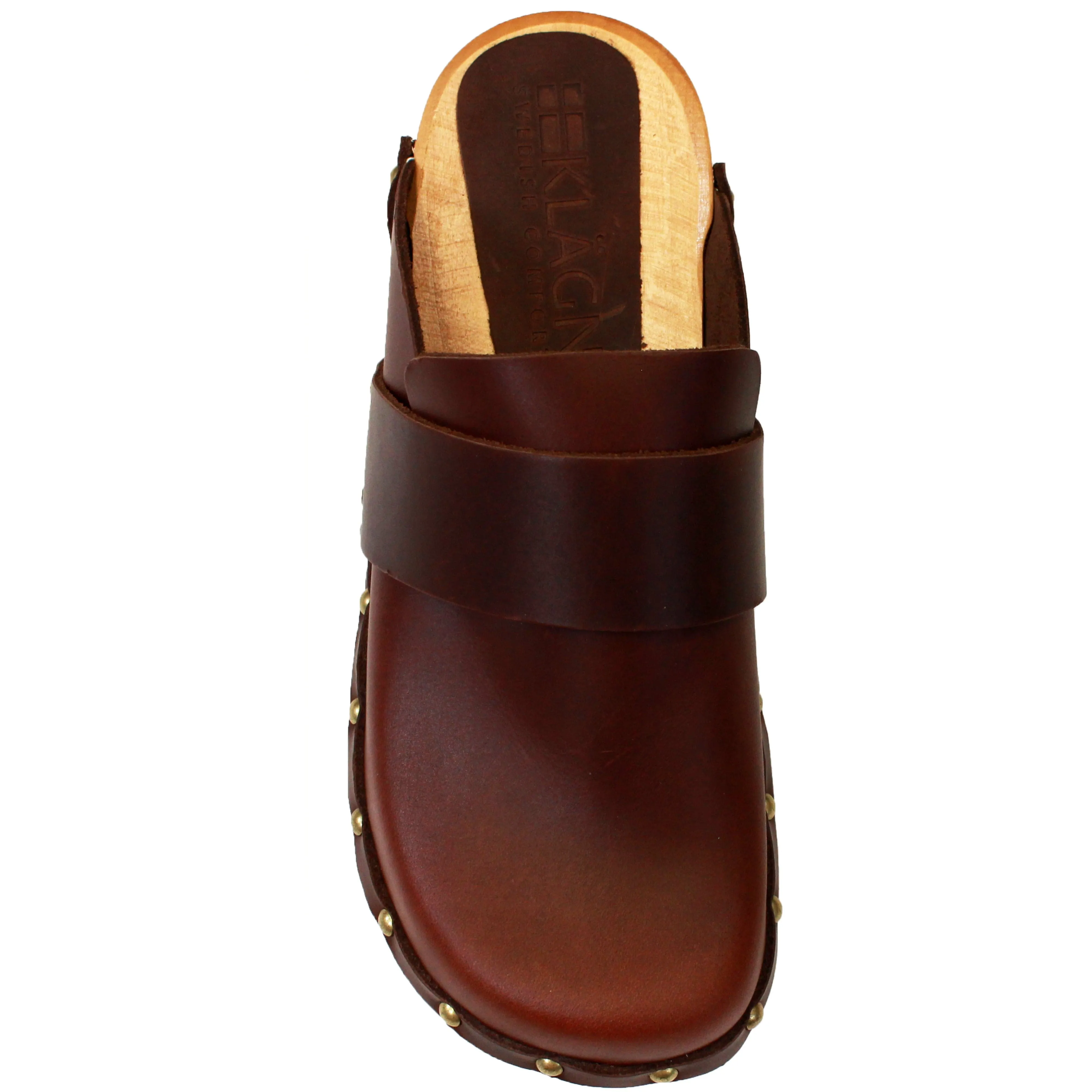 KLÄGN Helvi Wood Open Back Full Grain Leather Clogs w/light sole