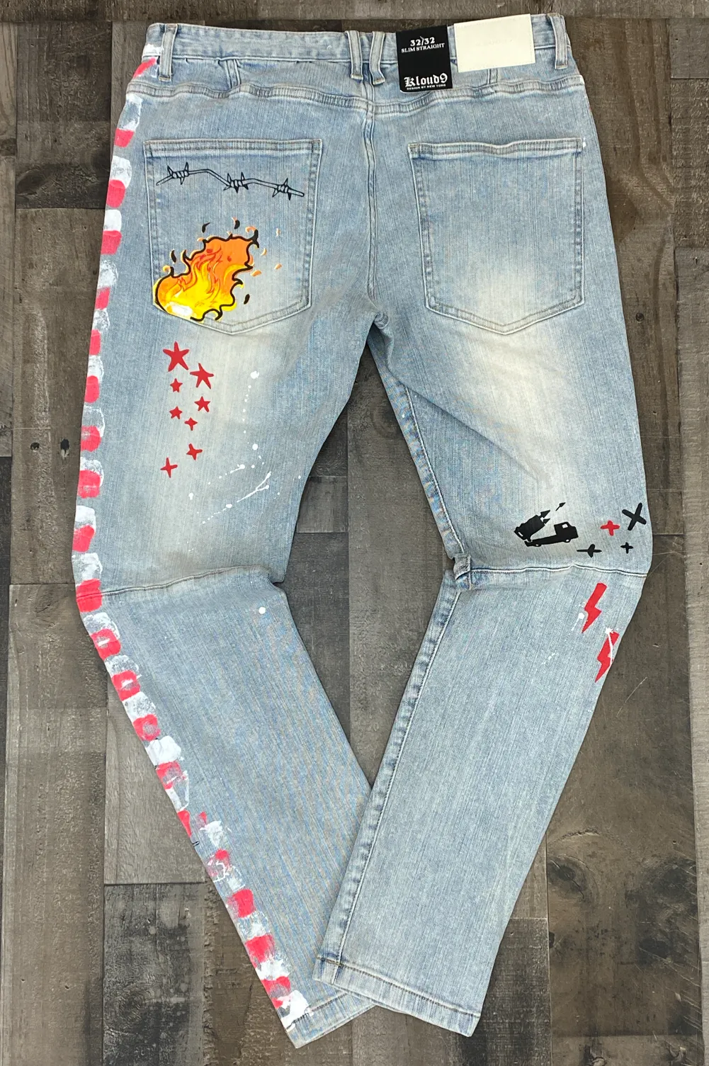 Kloud 9- denim pants w/graffiti sides