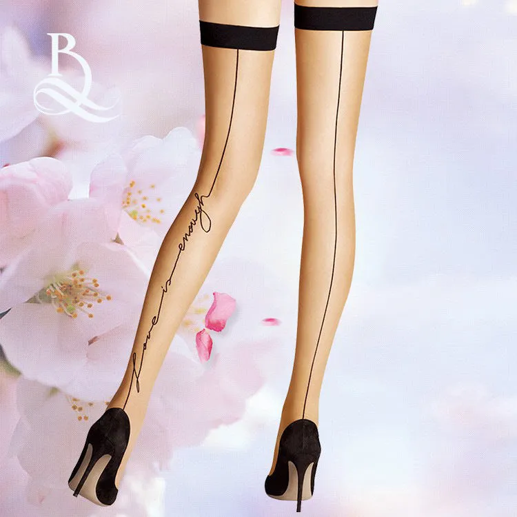 Knee High Socks New Jacquard Letter Back Vertical Line Stockings