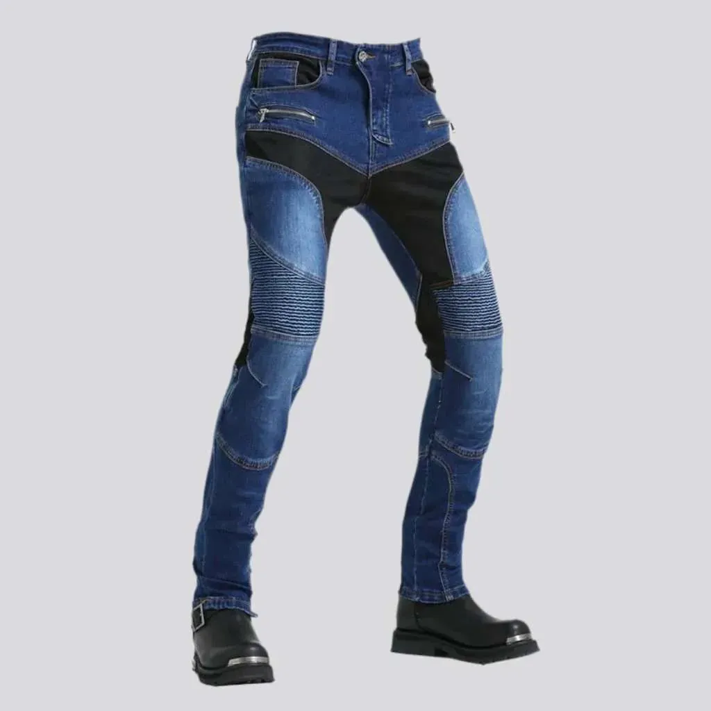 Knee-pads protective men's biker jeans