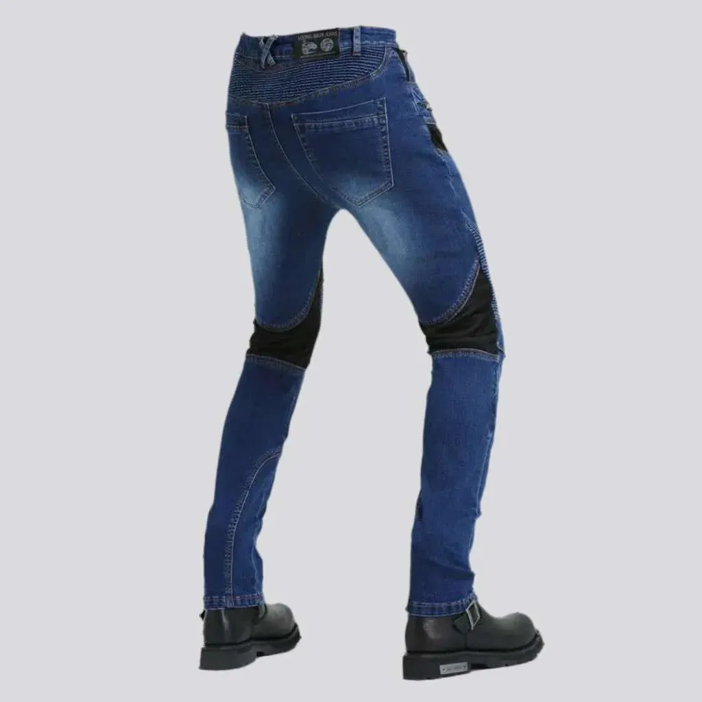 Knee-pads protective men's biker jeans