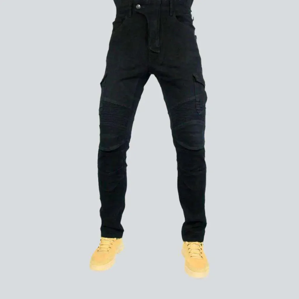 Knee-pads riding men's jean pants