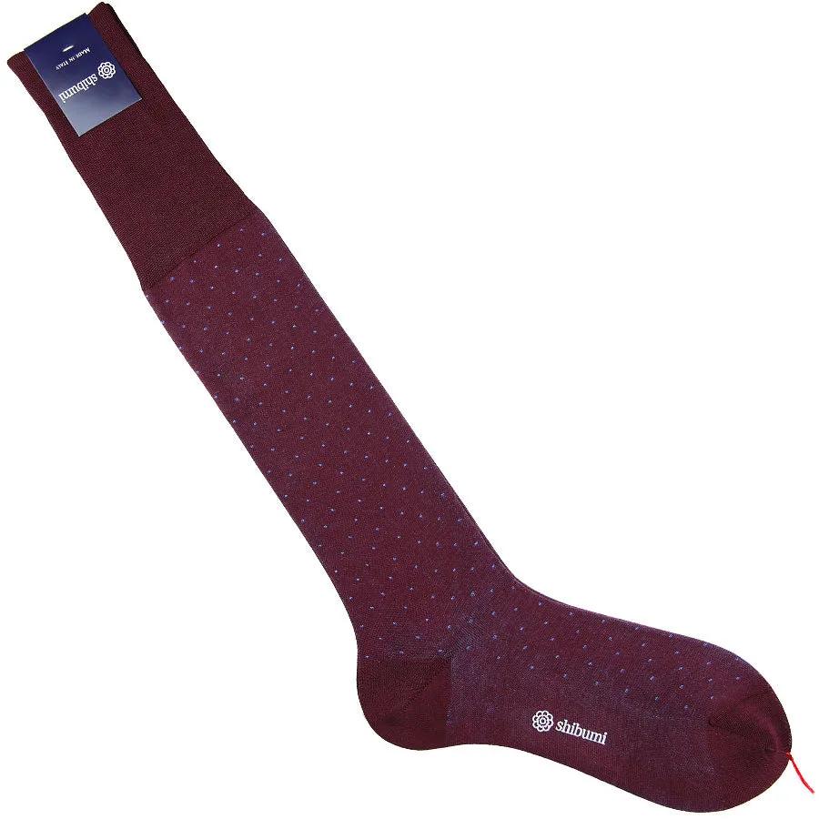 Knee Socks - Dots - Burgundy - Pure Cotton