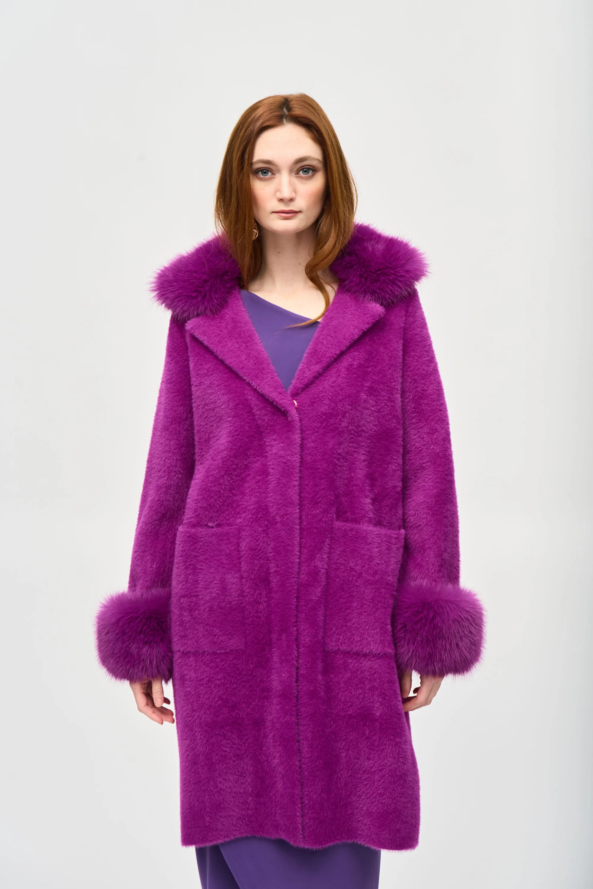 KNIT COAT WITH FAUX FUR