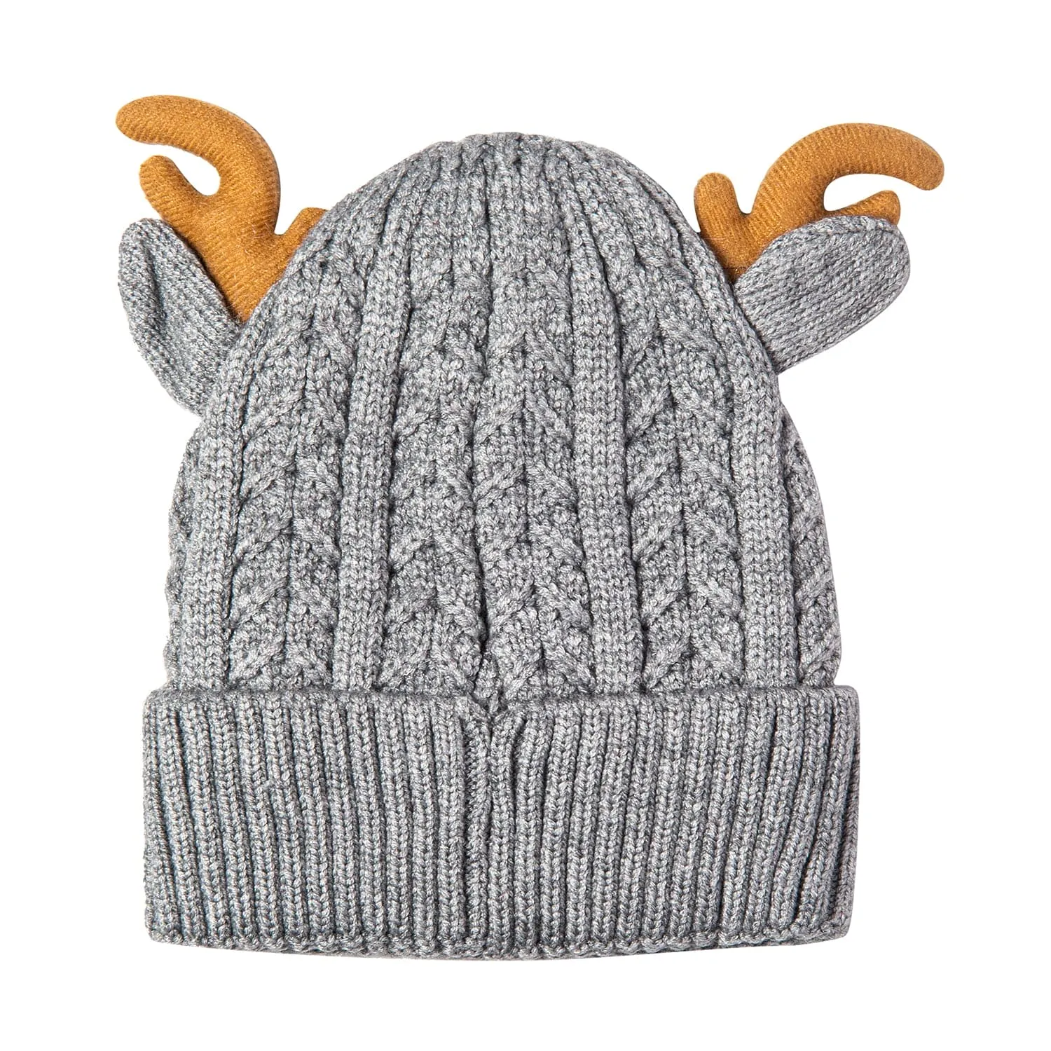 Knit Woollen Cap 3D Alphabet Antler Grey