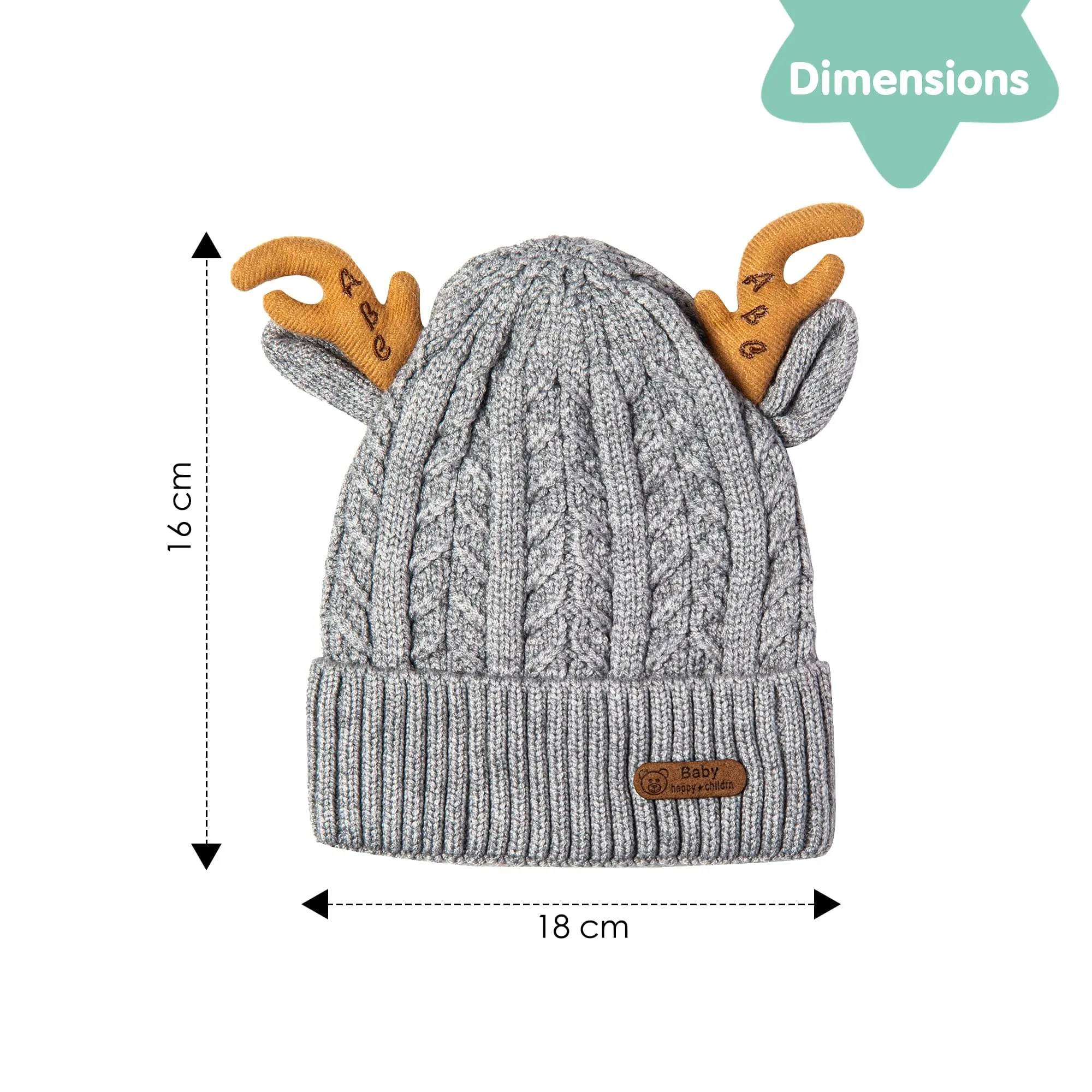 Knit Woollen Cap 3D Alphabet Antler Grey