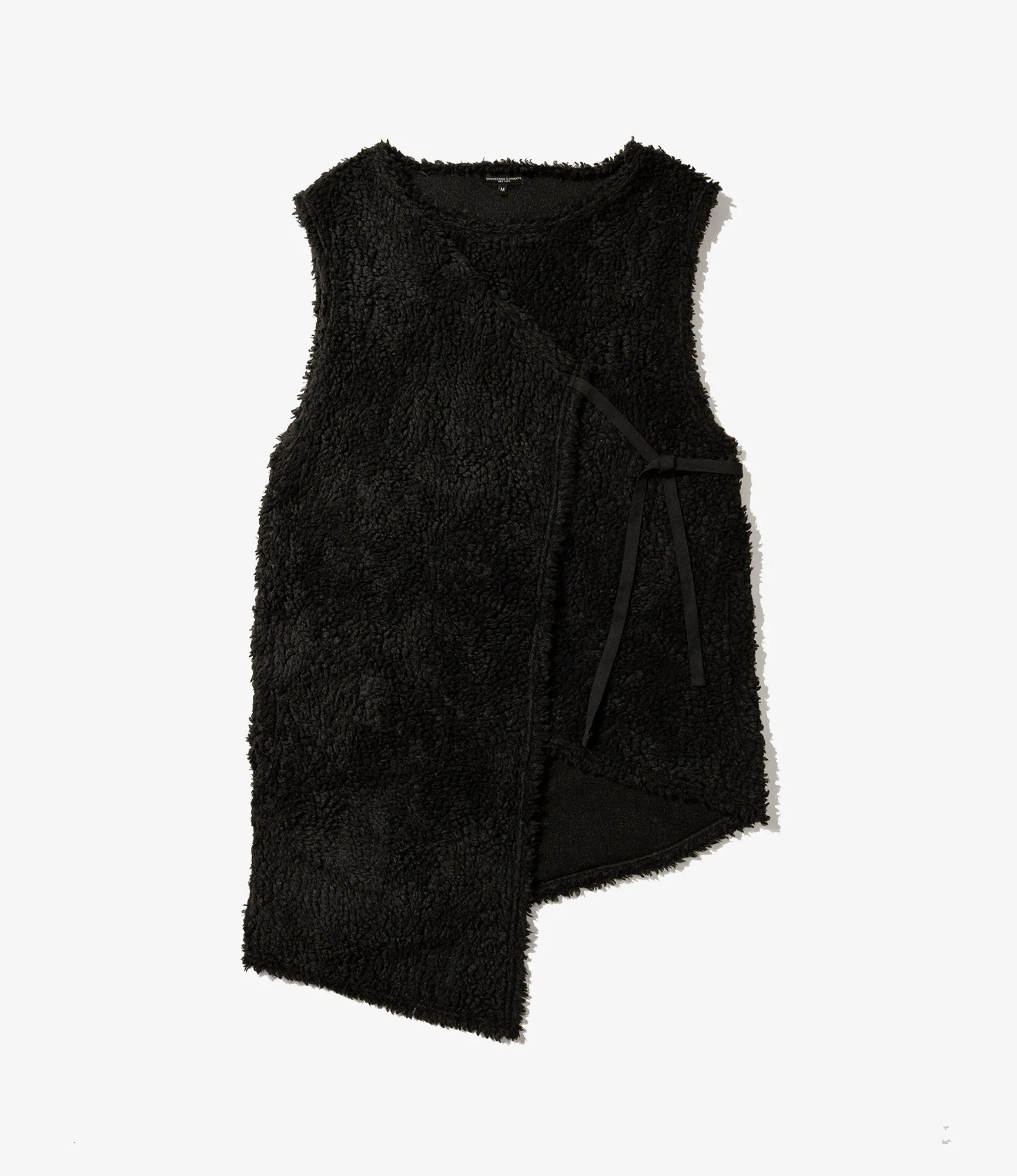 Knit Wrap Vest – Black Polyester Shearling