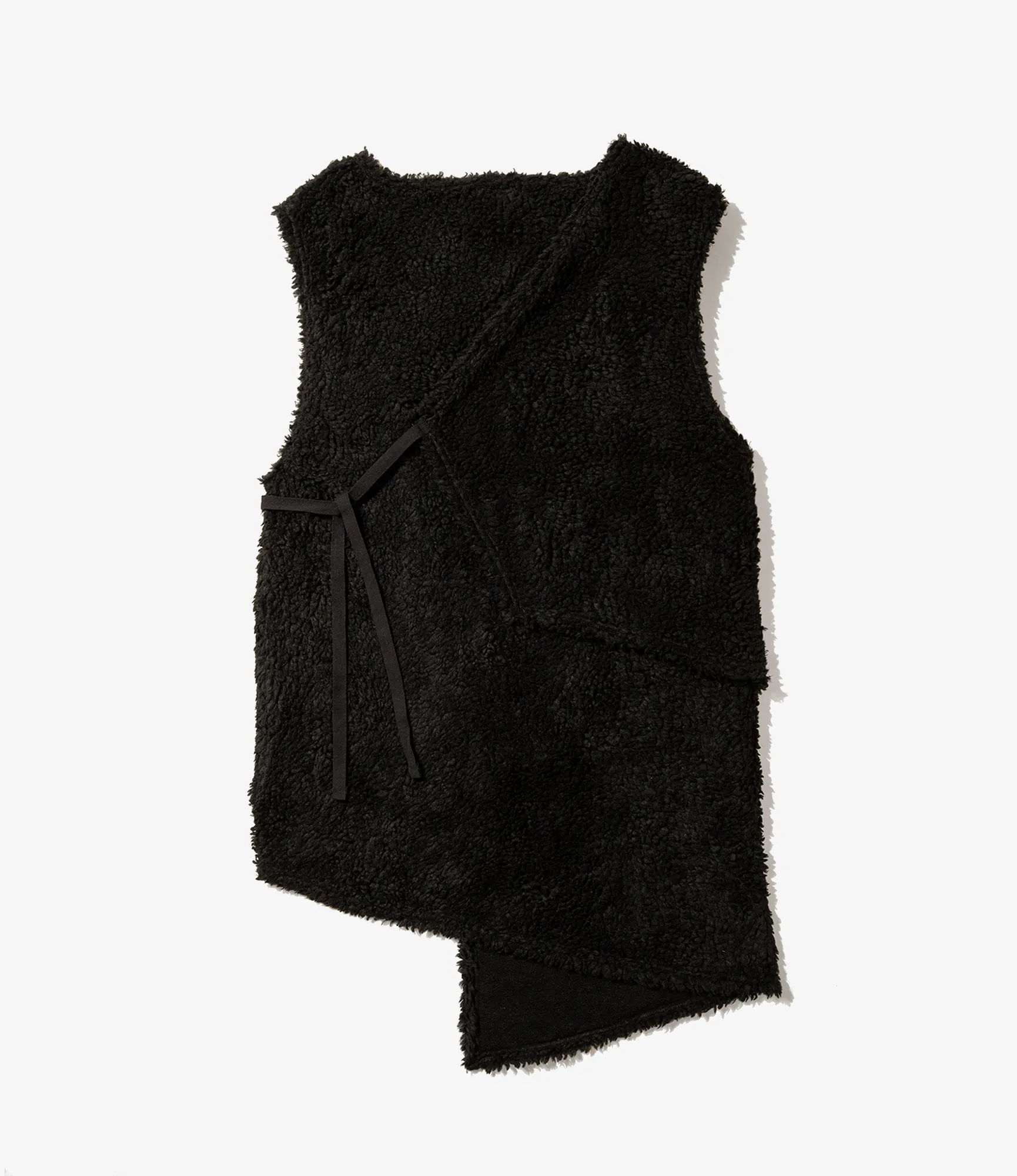 Knit Wrap Vest – Black Polyester Shearling