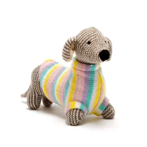 Knitted Pastel Sausage Dog Rattle