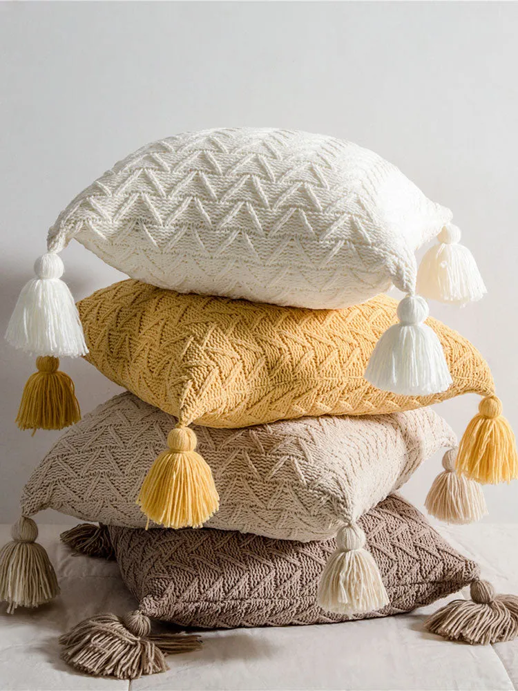 Knitted Pillow With Tassels