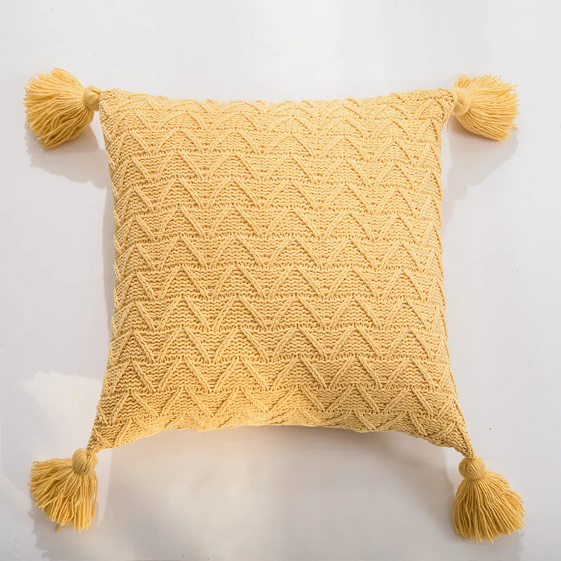 Knitted Pillow With Tassels