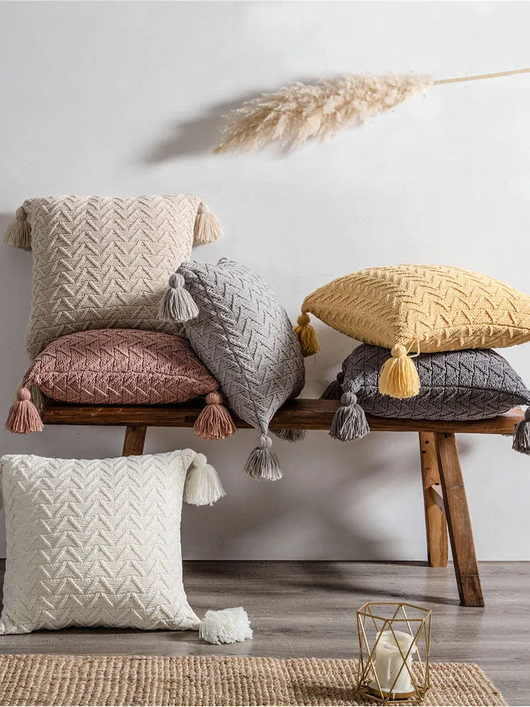 Knitted Pillow With Tassels