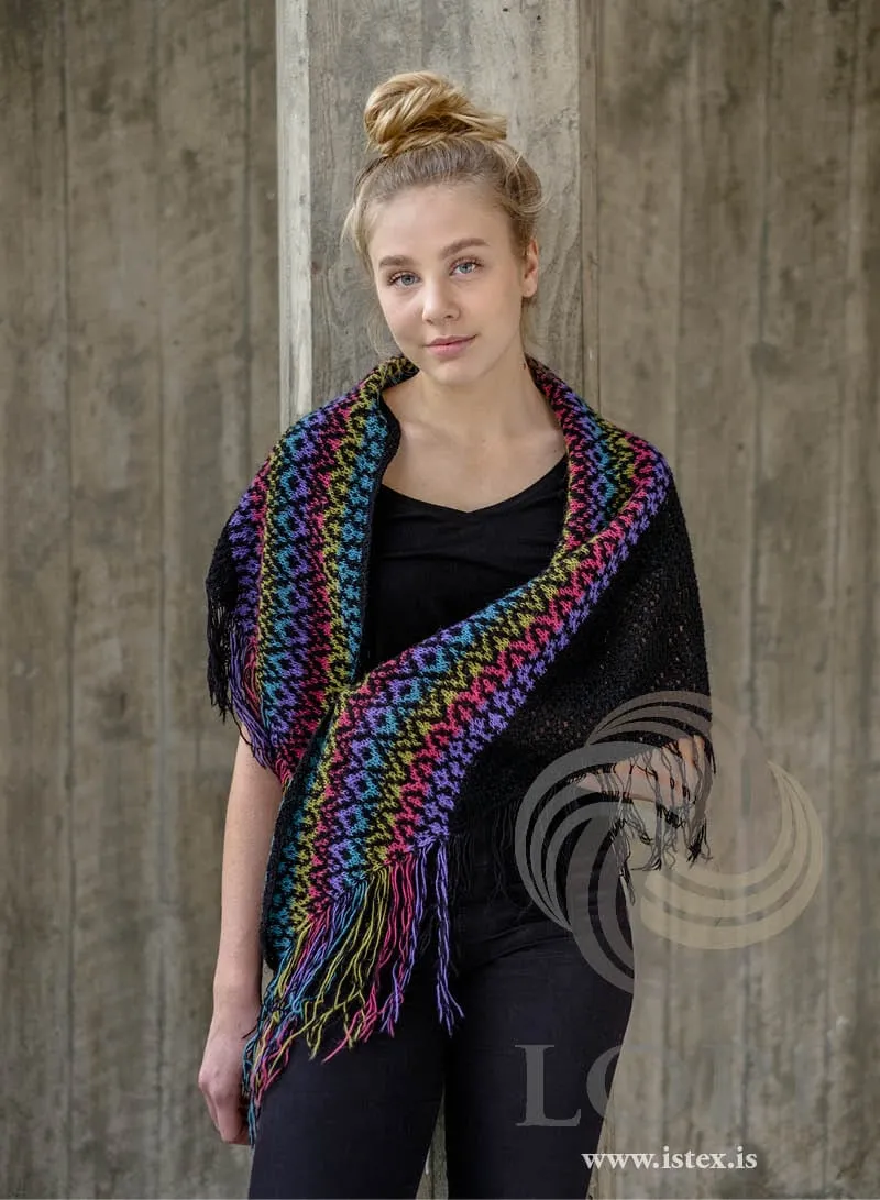 Kónn - Black Shawl with fringes Knitting Kit