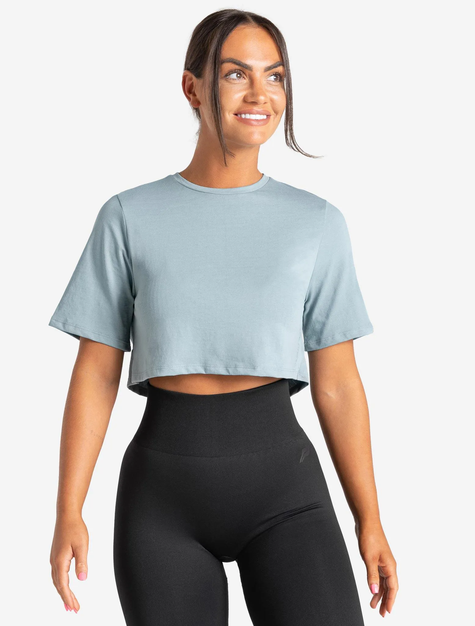 Knot Back Crop T-Shirt - Moonstone Blue