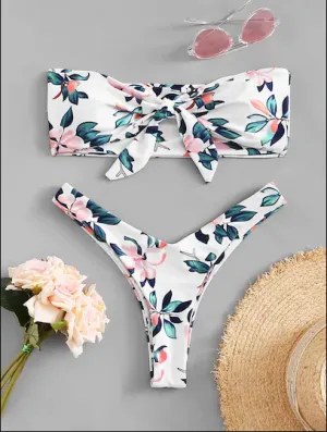 Knot Flower Print Bikini Set