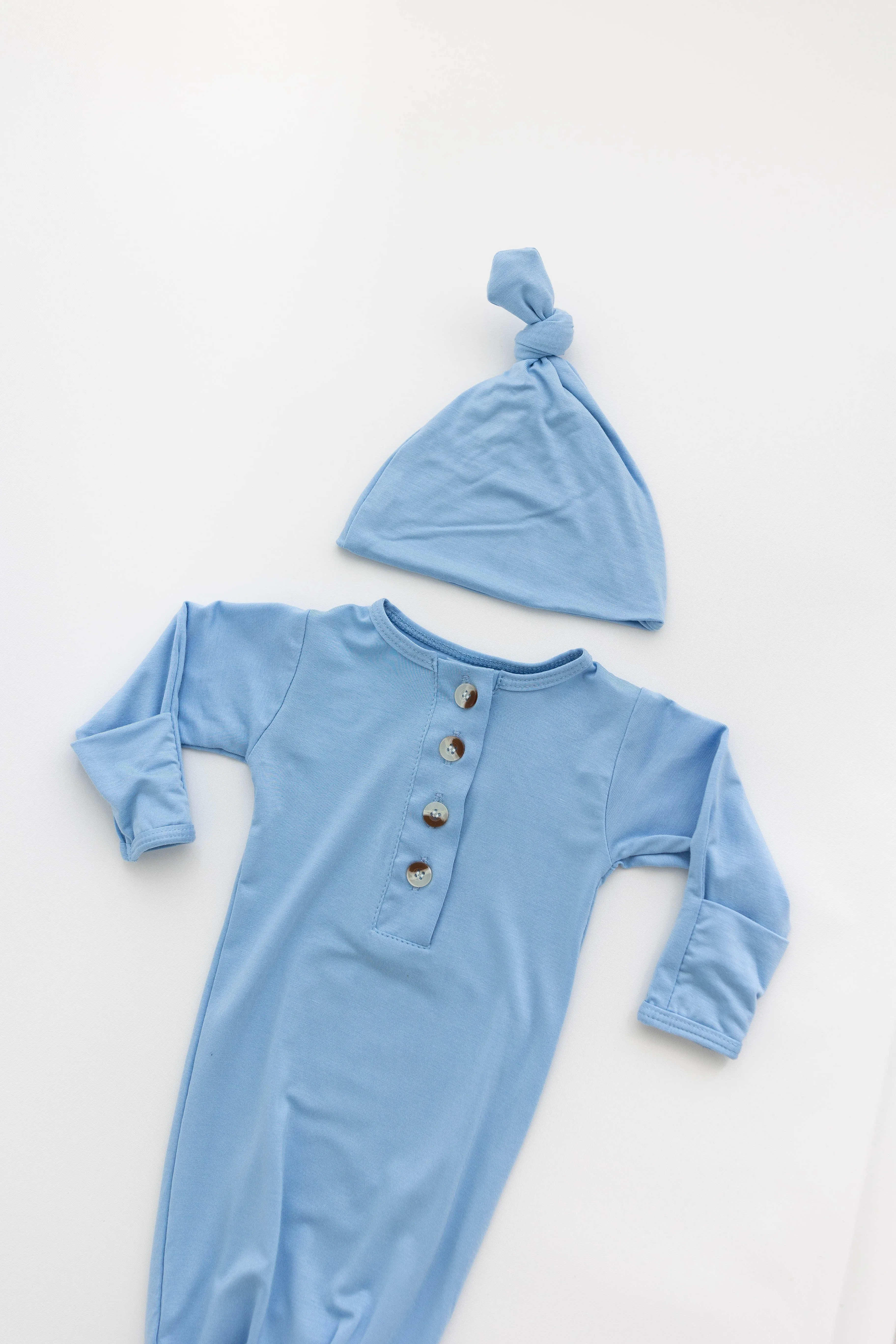 Knotted Baby Gown & Hat Set - Baby Blue (newborn-3 Months)