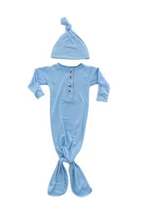 Knotted Baby Gown & Hat Set - Baby Blue (newborn-3 Months)