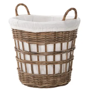 Kobo Round Rattan Storage and Laundry Basket with Liner and Handles - Removable and Washable Liner