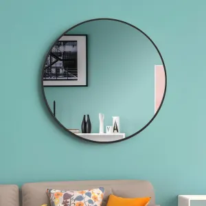 Kohler Essential Circular Decorative HD Mirror for Wall 558mm (22 inch) Matte Black Metal Frame, High Corrosion Resistant - Mirror for Bathroom, Living Room, Bedroom (3 Year Warranty)