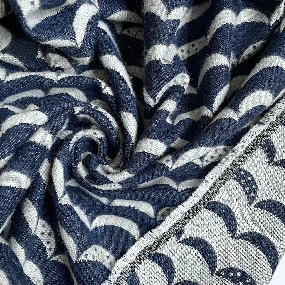 Kokka Brushed Cotton Jacquard - Navy Crescents