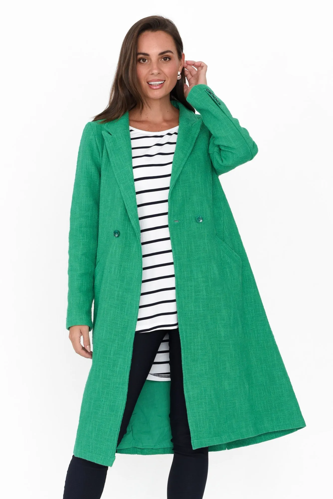 Komal Green Cotton Pocket Coat