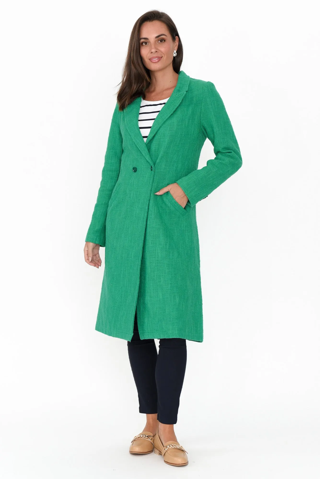 Komal Green Cotton Pocket Coat