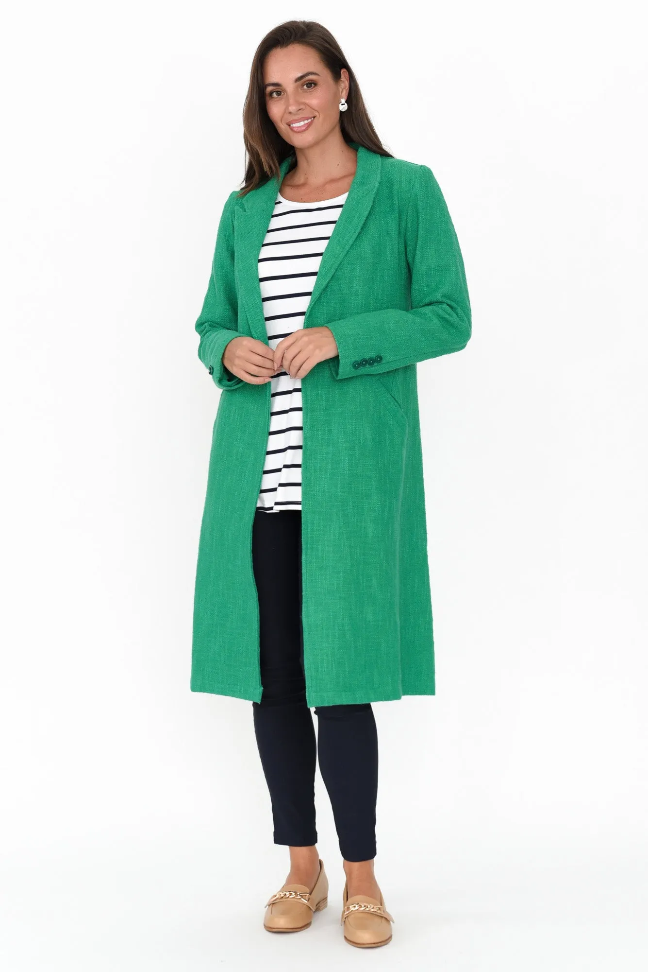 Komal Green Cotton Pocket Coat