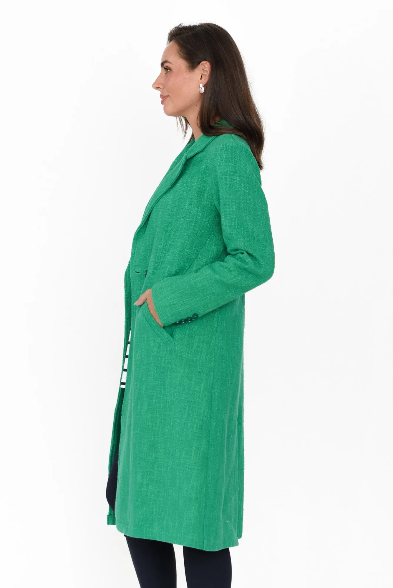 Komal Green Cotton Pocket Coat