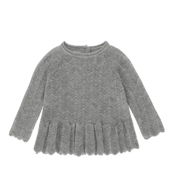 Konges Sløjd Fortun Frill Wool Blouse Pointelle – Light Grey Melange