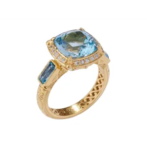 Konstantino Alexandria 18K Yellow Gold Sky and Swiss Blue Topaz and White Topaz Ring