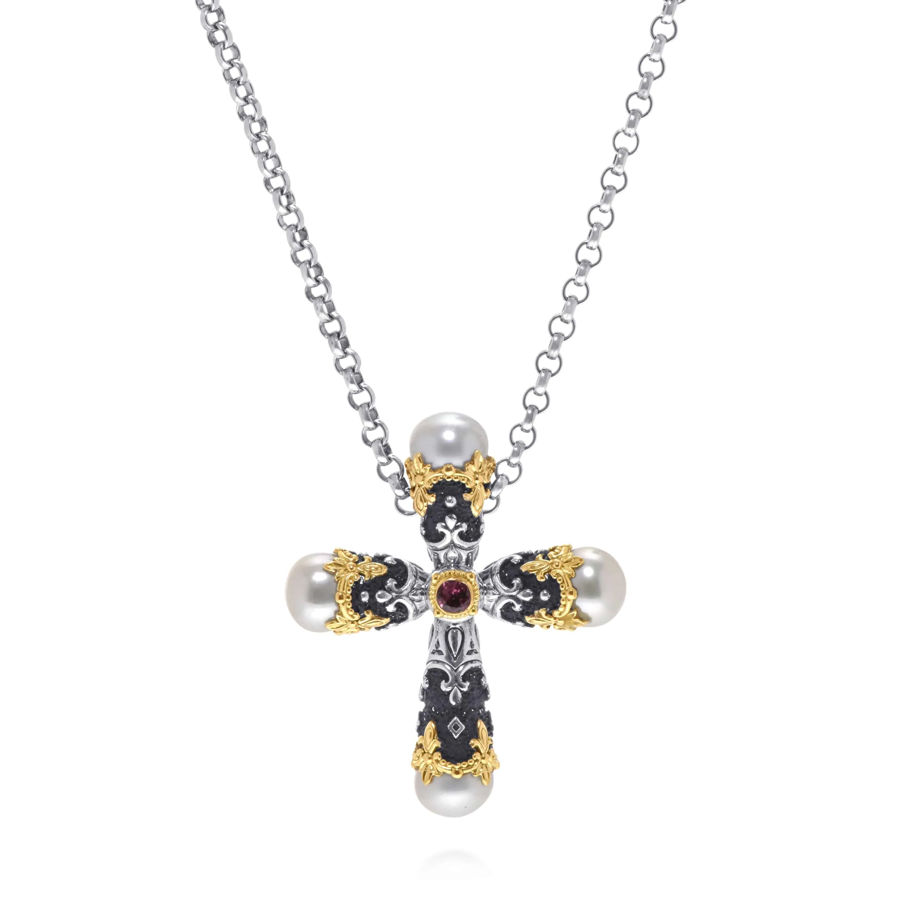 Konstantino Nemesis Sterling Silver and 18K Yellow Gold with Tourmaline Pendant Necklace KOMK4728-229-CAB-CUT