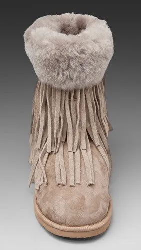 Koolaburra Haley Double Fringe Fur Foldover Boot in Seta