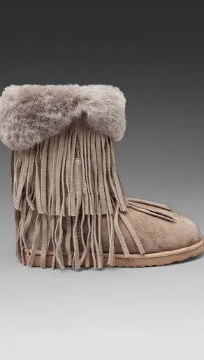 Koolaburra Haley Double Fringe Fur Foldover Boot in Seta