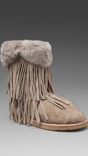 Koolaburra Haley Double Fringe Fur Foldover Boot in Seta