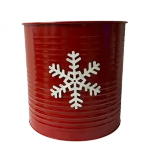 Koopman 25cm Red Snowflake Metal Planter