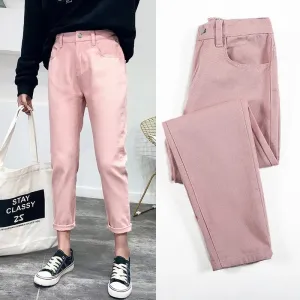 Korean Fashion Elastic Waist Jeans Trousers