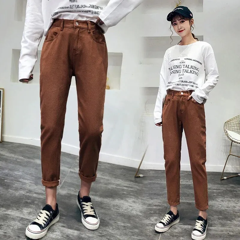 Korean Fashion Elastic Waist Jeans Trousers