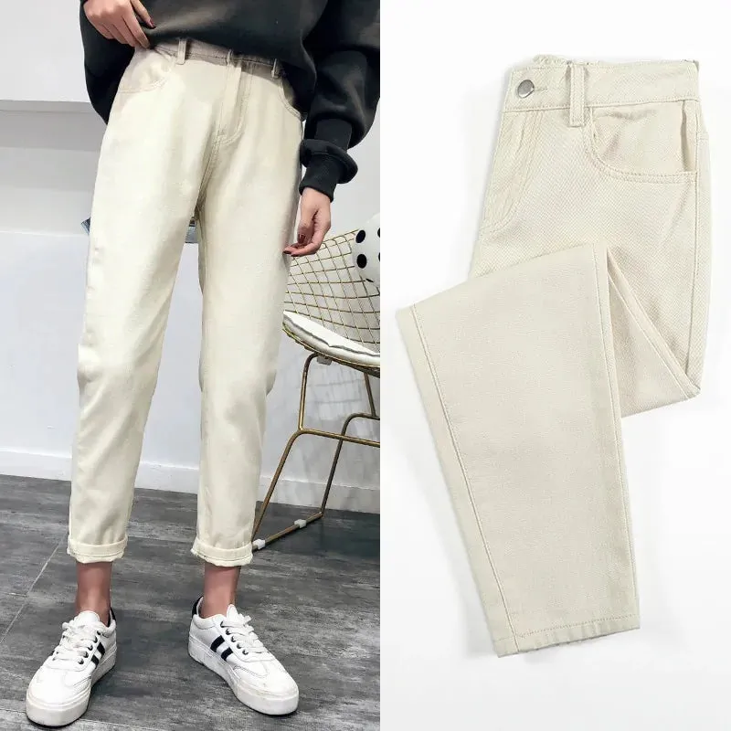 Korean Fashion Elastic Waist Jeans Trousers