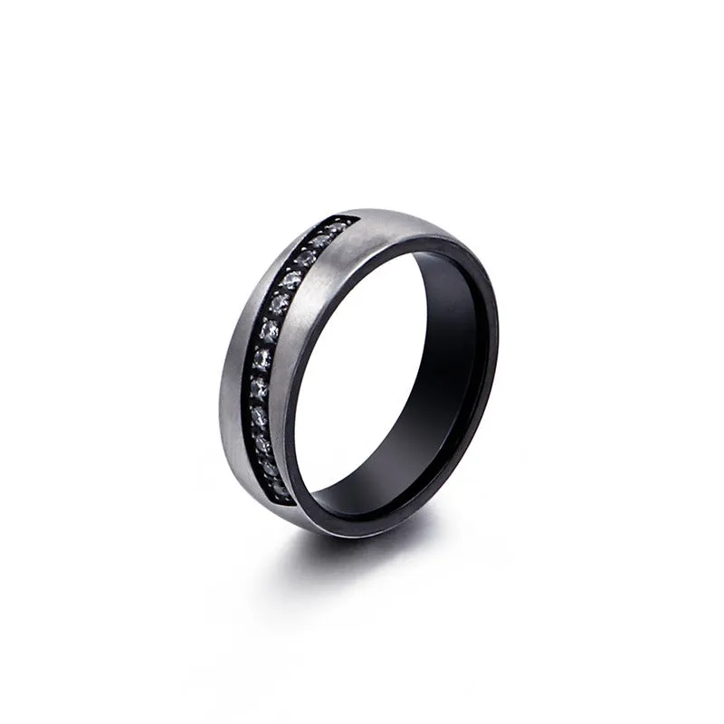 Korean-Inspired Zircon-Studded Titanium Steel Rings for Men and Women - Fashionable Stainless Steel Jewelry Accessories